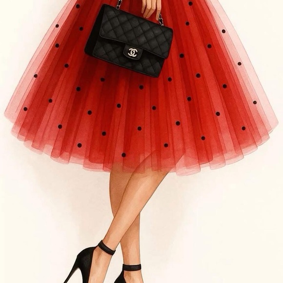 CHANEL Red Tiered A-Line Cocktail Skirt - Picture 1 of 1